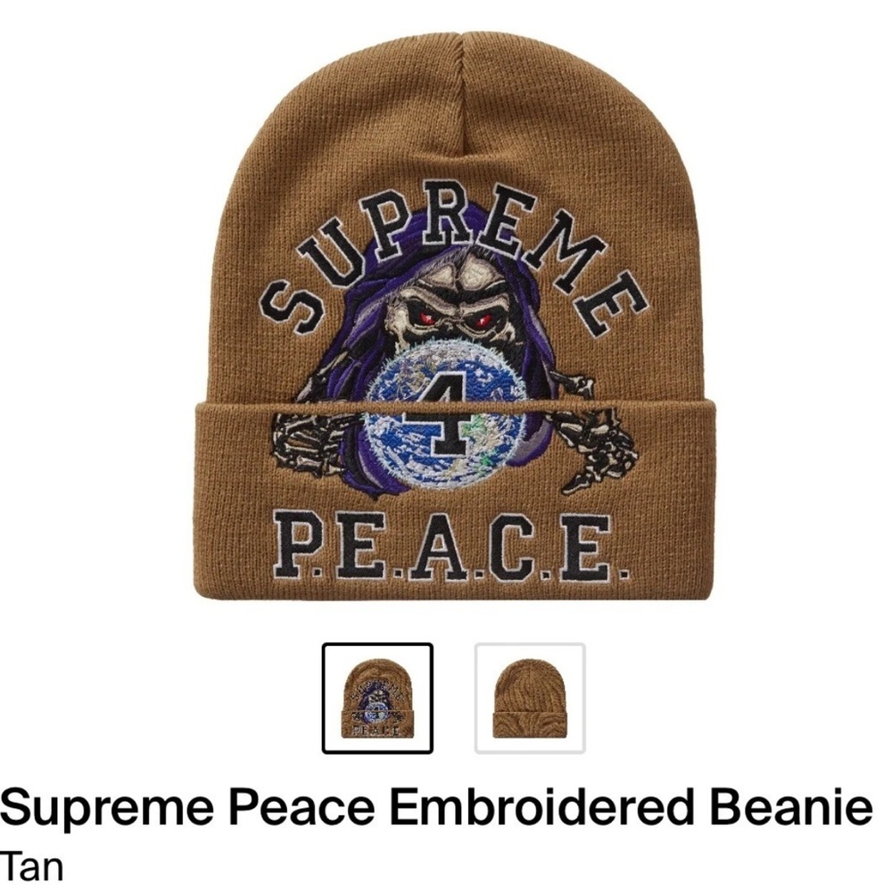 Supreme Peace Embroidered Beanie Tan OS New With Tags